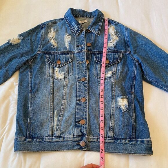 Tobi Oversized Distressed Blue Denim Jean Jacket - Picture 10 of 12